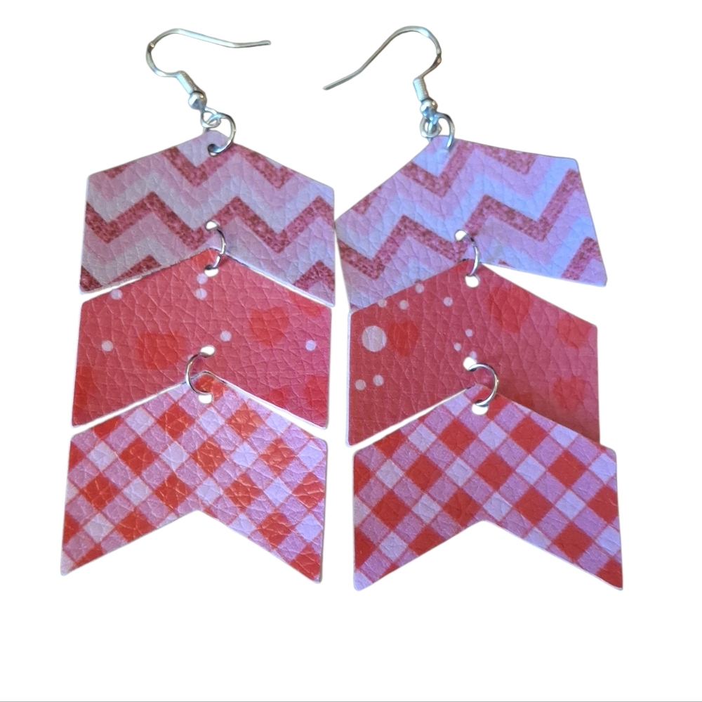 Chic Pink Chevron and Gingham Earrings